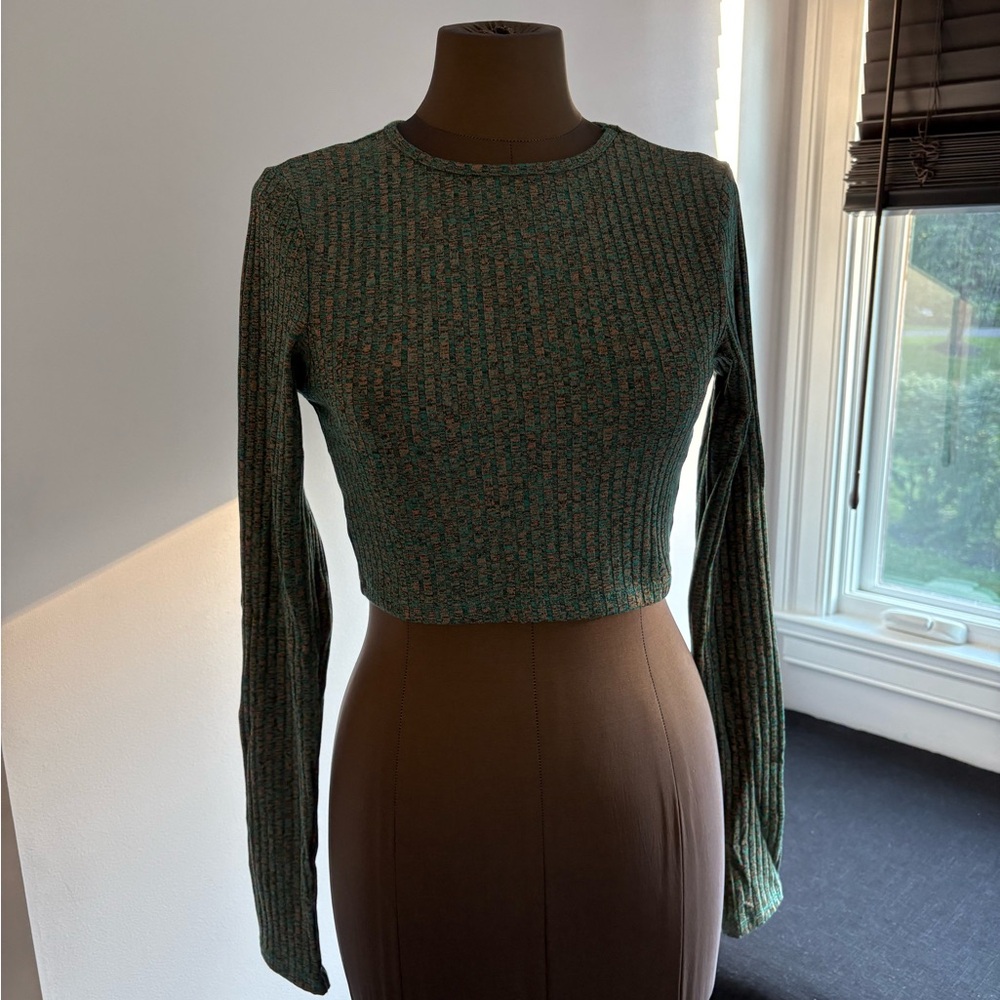 ASOS Green Ribbed Cropped Hoodie